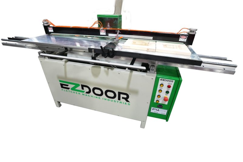 EZ-Door raised panel door machine, full front view with table, fence and sample doors EZ-Door raised panel door machine, full front view with table, fence and sample doors
