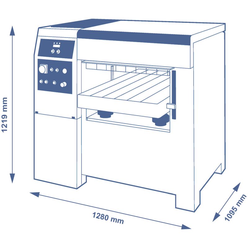Dimensioned outline drawing of the SCM Class S 630 thickness planer