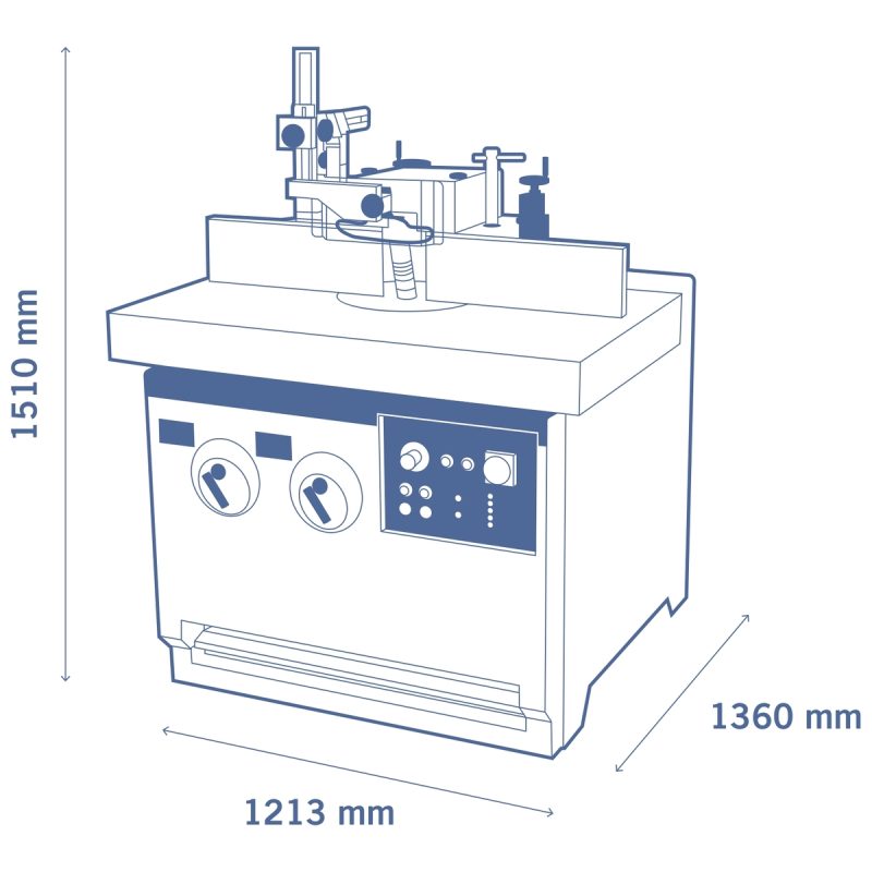 Dimensioned outline drawing of the SCM Class TI 120 spindle shaper