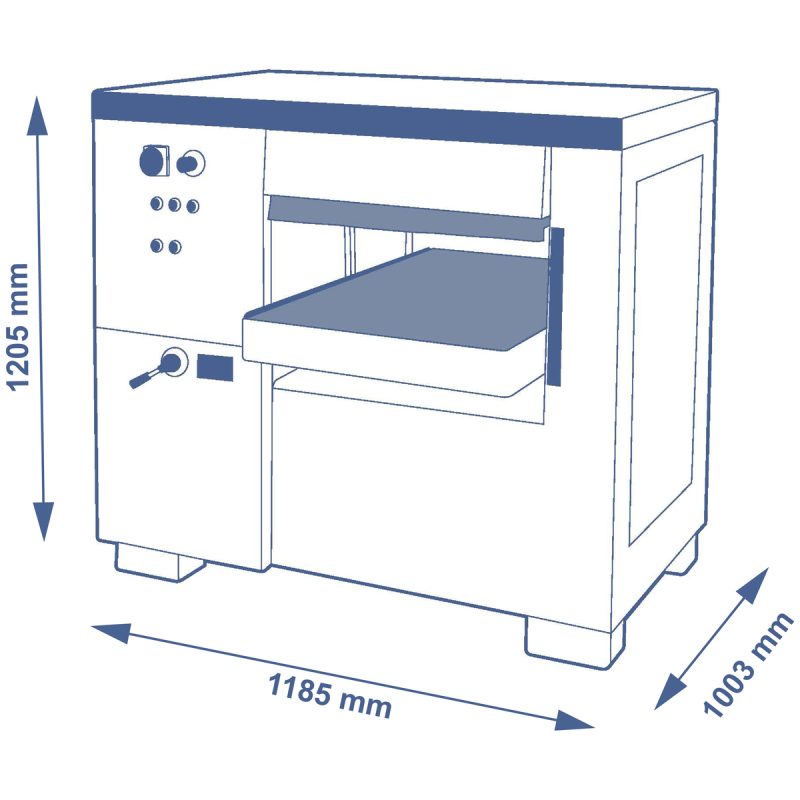 Dimensioned outline drawing of the SCM Nova S 520 thickness planer